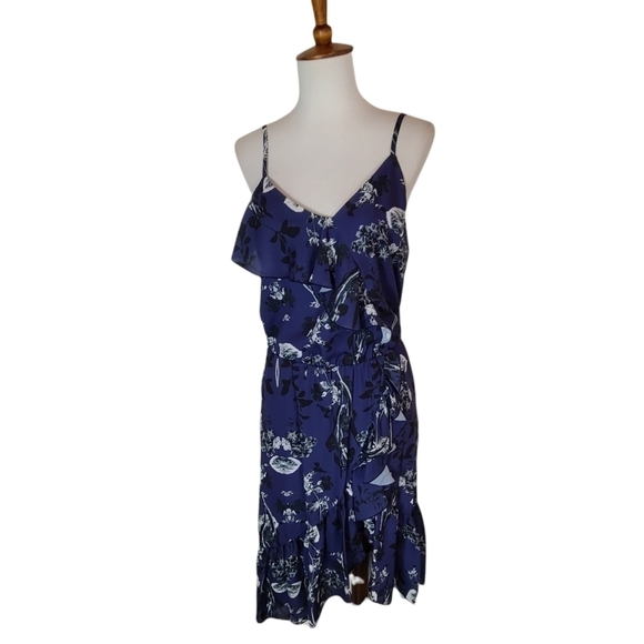 Parker Floral Navy Paradise Ruffled Midi Dress XS NWT - Picture 2 of 9
